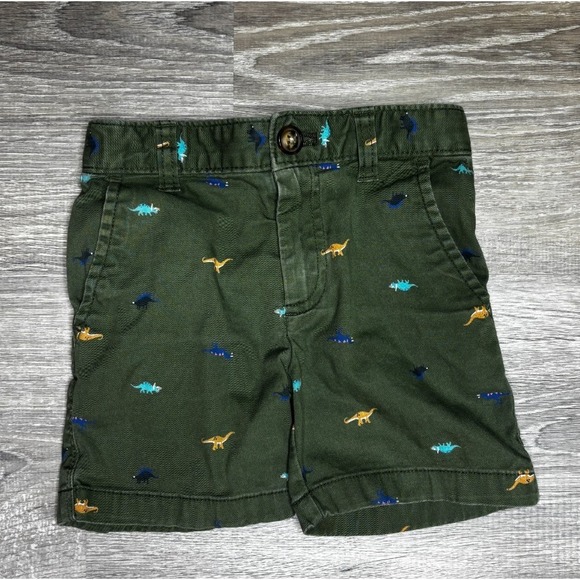 Carter's Toddler Boy Green Dinosaur Chino Shorts Adjustable Waist Size 3T - Picture 1 of 4